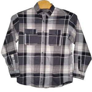 Cabela's Large L Gray Plaid Long Sleeve Button Down Flannel‎ Men's Shirt